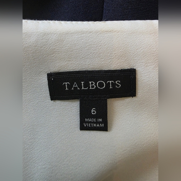 Talbots Navy/Cream Scalloped Detail 3/4 Sleeve Sheath Midi Dress, Women Size 6 - Picture 5 of 5
